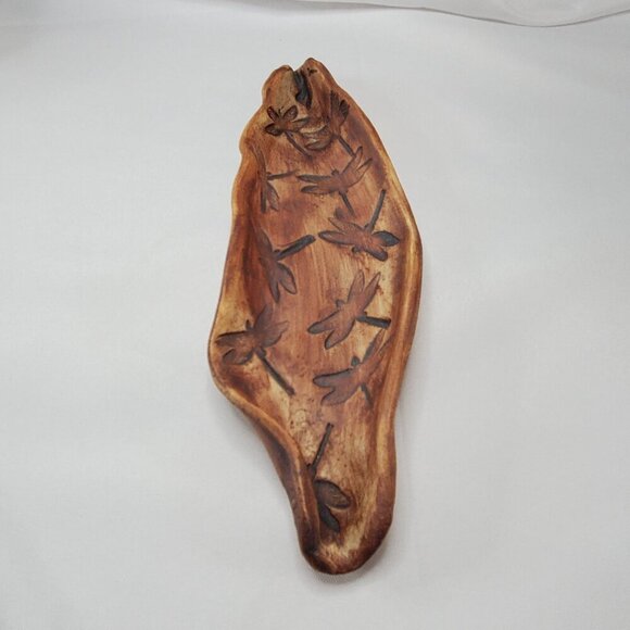 Hand-made Pottery Dragonfly Leaf-Shaped Jewelry Trinket Tray Dish 9.5" Long - Picture 2 of 14